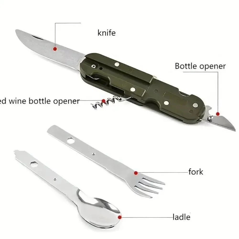 Personalized Camping or Picnic Fork, Spoon, and Knife Utensil Multi-Tool - Green